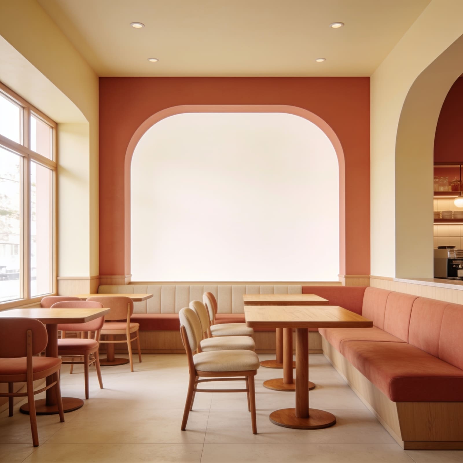 Heller Innenraum des Cafés